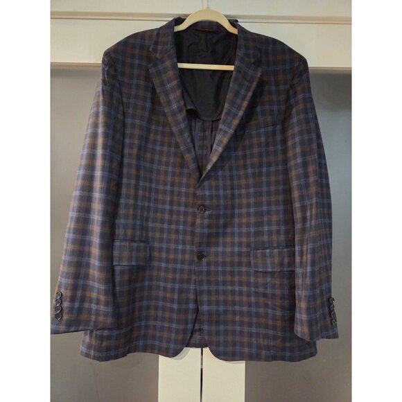 ROBERT TALBOTT Sport Coat Carmel Sz 46T Blue Plaid 100% Wool Paisley Lined - Picture 2 of 15